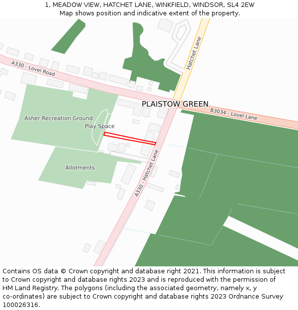 1, MEADOW VIEW, HATCHET LANE, WINKFIELD, WINDSOR, SL4 2EW: Location map and indicative extent of plot