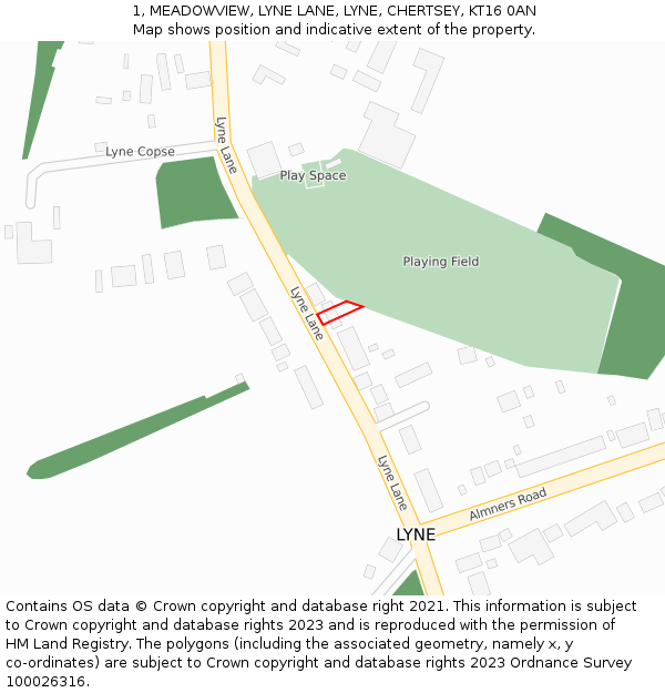 1, MEADOWVIEW, LYNE LANE, LYNE, CHERTSEY, KT16 0AN: Location map and indicative extent of plot