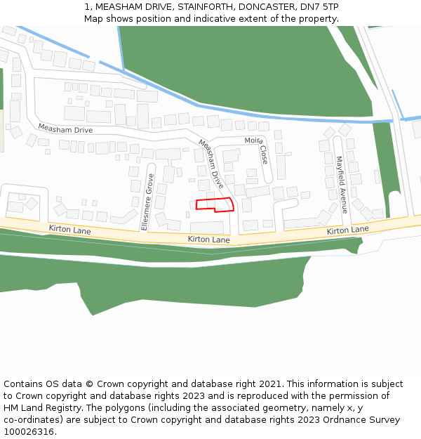 1, MEASHAM DRIVE, STAINFORTH, DONCASTER, DN7 5TP: Location map and indicative extent of plot