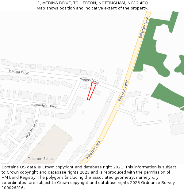 1, MEDINA DRIVE, TOLLERTON, NOTTINGHAM, NG12 4EQ: Location map and indicative extent of plot