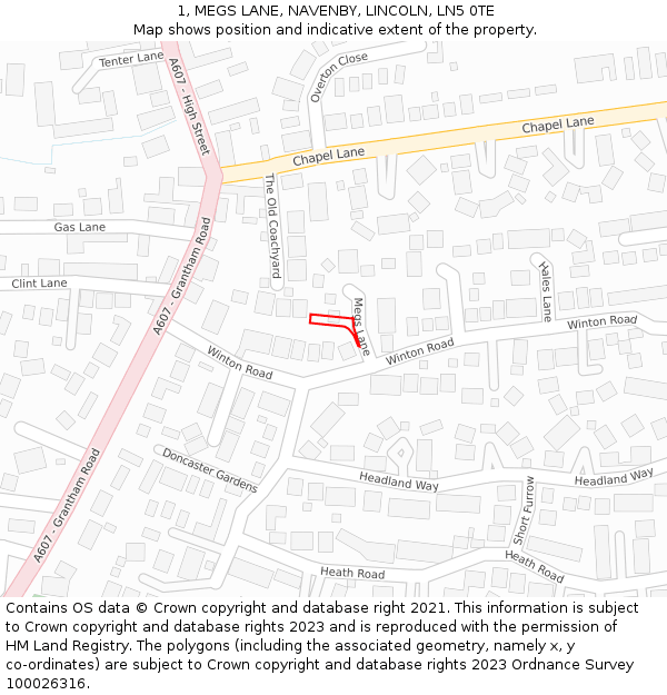 1, MEGS LANE, NAVENBY, LINCOLN, LN5 0TE: Location map and indicative extent of plot