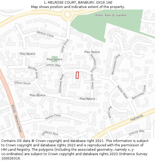 1, MELROSE COURT, BANBURY, OX16 1AE: Location map and indicative extent of plot