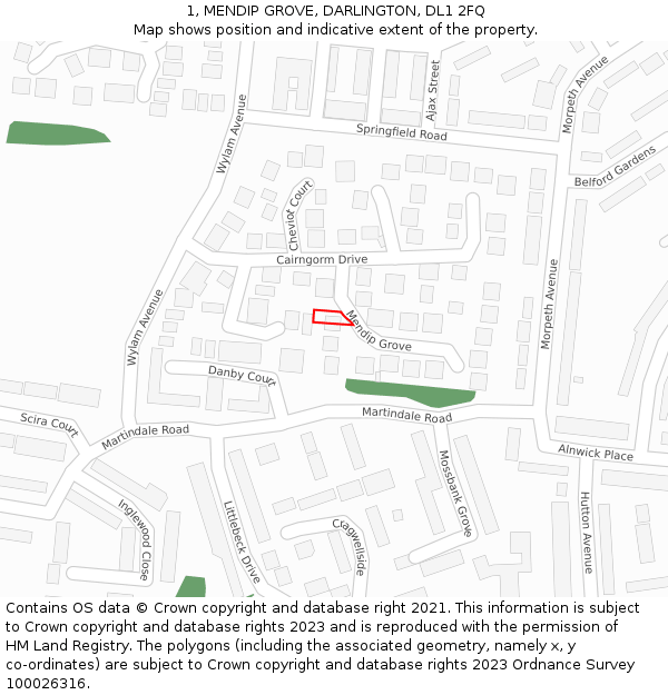 1, MENDIP GROVE, DARLINGTON, DL1 2FQ: Location map and indicative extent of plot