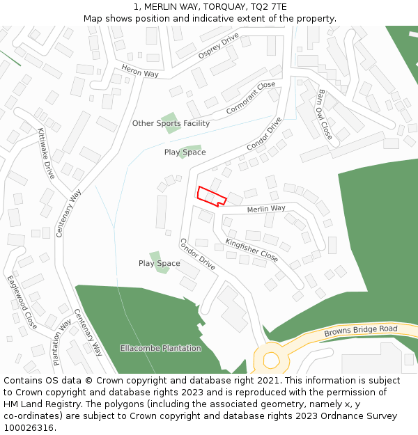 1, MERLIN WAY, TORQUAY, TQ2 7TE: Location map and indicative extent of plot