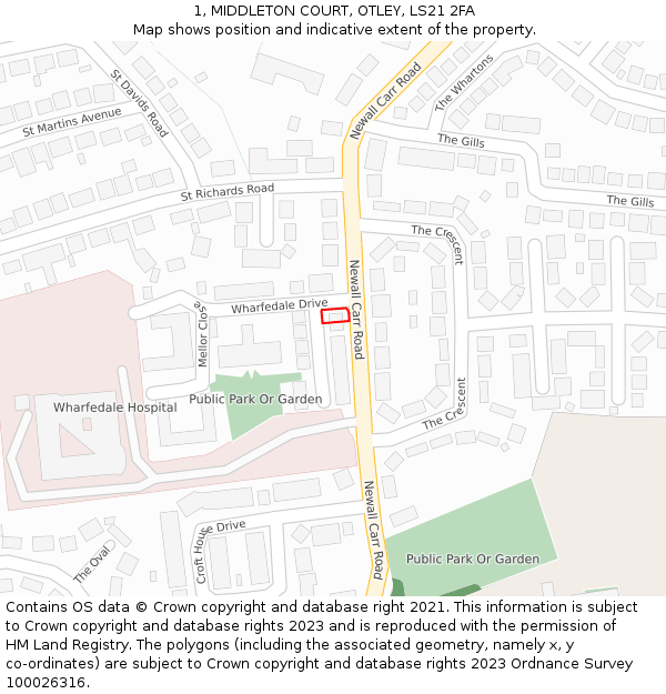 1, MIDDLETON COURT, OTLEY, LS21 2FA: Location map and indicative extent of plot