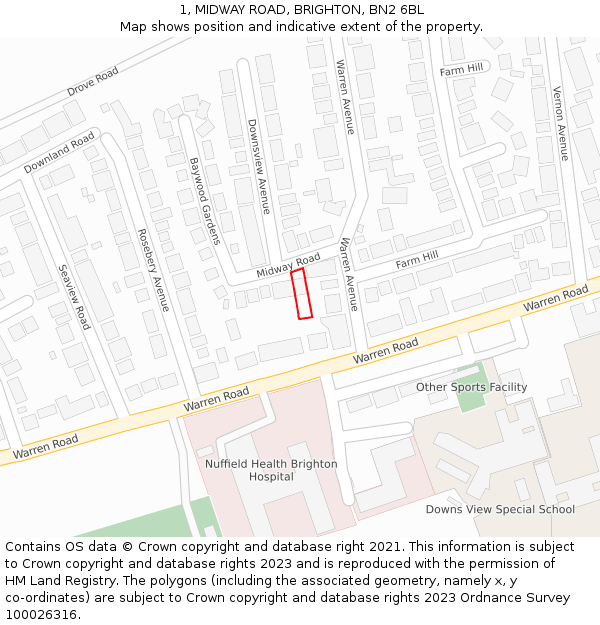 1, MIDWAY ROAD, BRIGHTON, BN2 6BL: Location map and indicative extent of plot