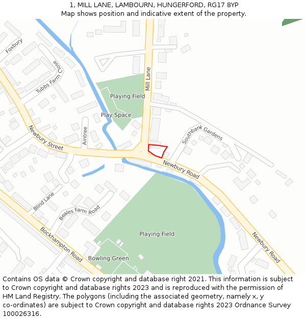 1, MILL LANE, LAMBOURN, HUNGERFORD, RG17 8YP: Location map and indicative extent of plot