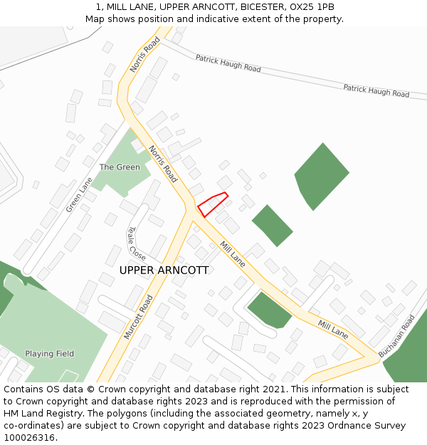 1, MILL LANE, UPPER ARNCOTT, BICESTER, OX25 1PB: Location map and indicative extent of plot