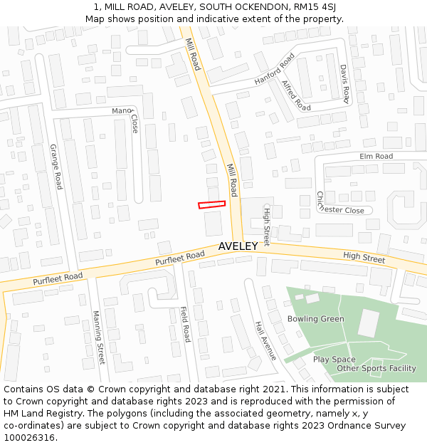 1, MILL ROAD, AVELEY, SOUTH OCKENDON, RM15 4SJ: Location map and indicative extent of plot