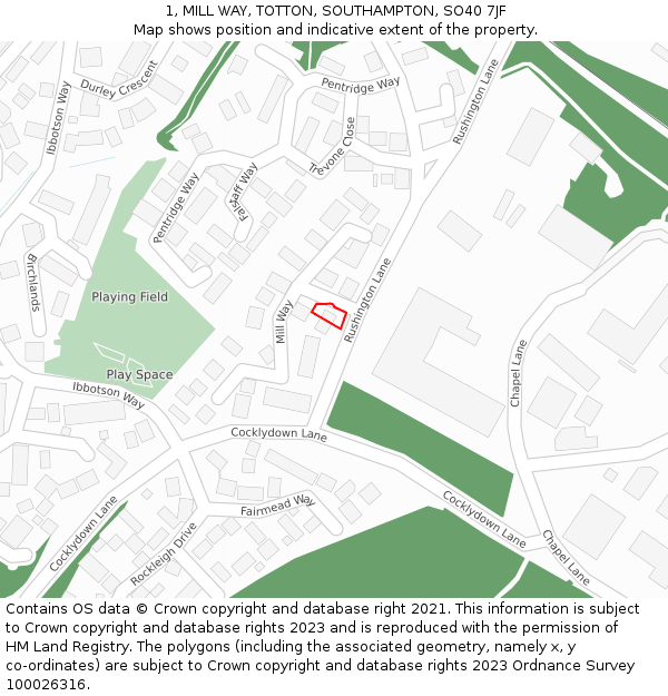 1, MILL WAY, TOTTON, SOUTHAMPTON, SO40 7JF: Location map and indicative extent of plot