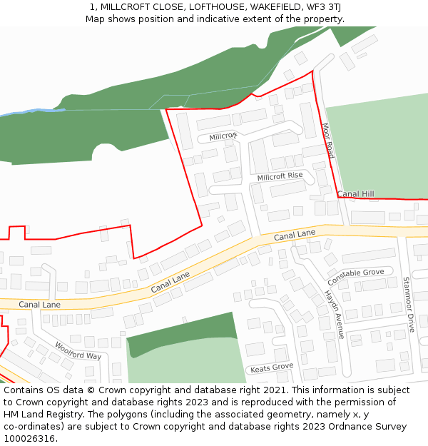 1, MILLCROFT CLOSE, LOFTHOUSE, WAKEFIELD, WF3 3TJ: Location map and indicative extent of plot