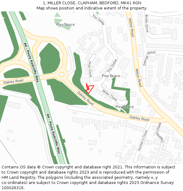 1, MILLER CLOSE, CLAPHAM, BEDFORD, MK41 6GN: Location map and indicative extent of plot