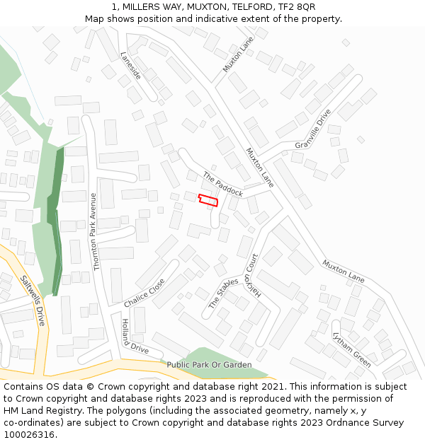 1, MILLERS WAY, MUXTON, TELFORD, TF2 8QR: Location map and indicative extent of plot