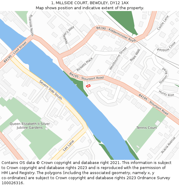 1, MILLSIDE COURT, BEWDLEY, DY12 1AX: Location map and indicative extent of plot