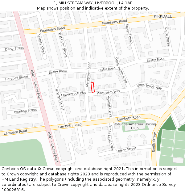 1, MILLSTREAM WAY, LIVERPOOL, L4 1AE: Location map and indicative extent of plot