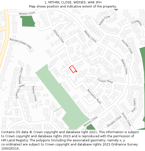 1, MITHRIL CLOSE, WIDNES, WA8 3FH: Location map and indicative extent of plot