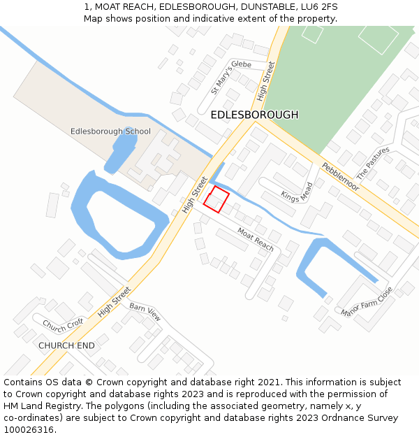 1, MOAT REACH, EDLESBOROUGH, DUNSTABLE, LU6 2FS: Location map and indicative extent of plot