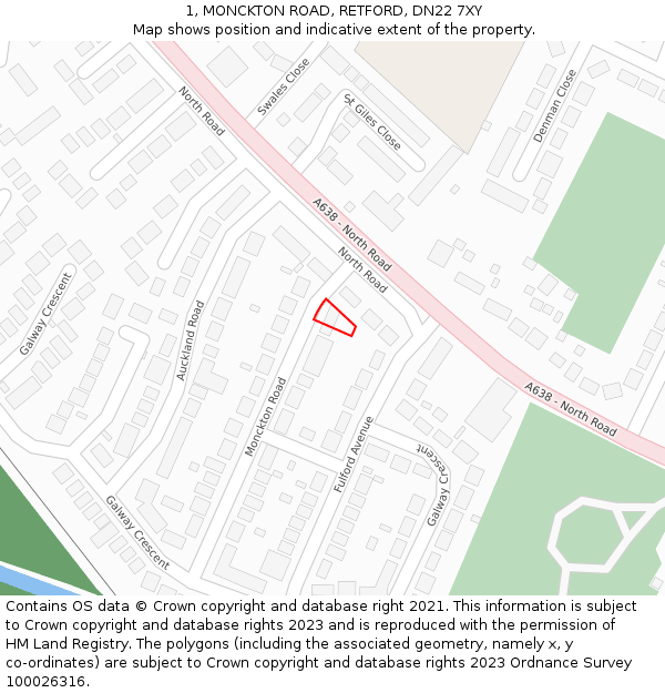 1, MONCKTON ROAD, RETFORD, DN22 7XY: Location map and indicative extent of plot