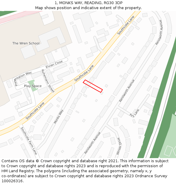 1, MONKS WAY, READING, RG30 3DP: Location map and indicative extent of plot