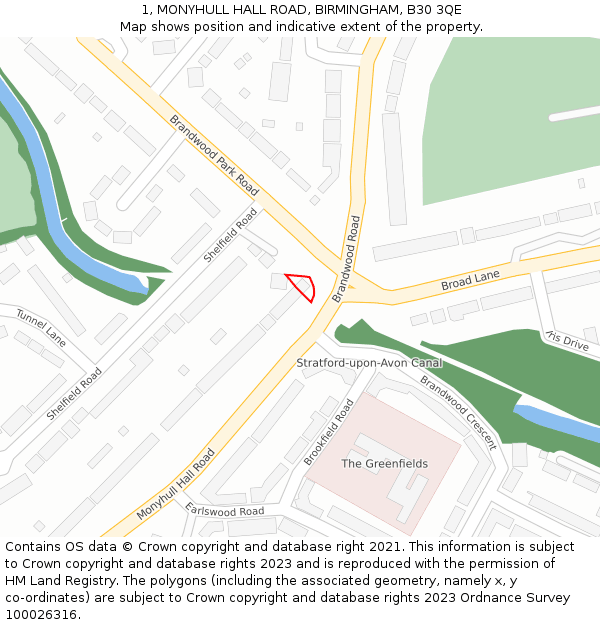 1, MONYHULL HALL ROAD, BIRMINGHAM, B30 3QE: Location map and indicative extent of plot