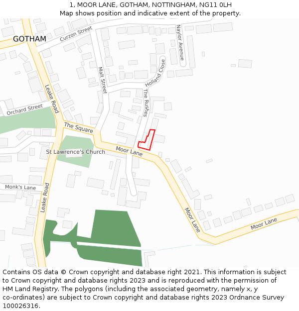 1, MOOR LANE, GOTHAM, NOTTINGHAM, NG11 0LH: Location map and indicative extent of plot