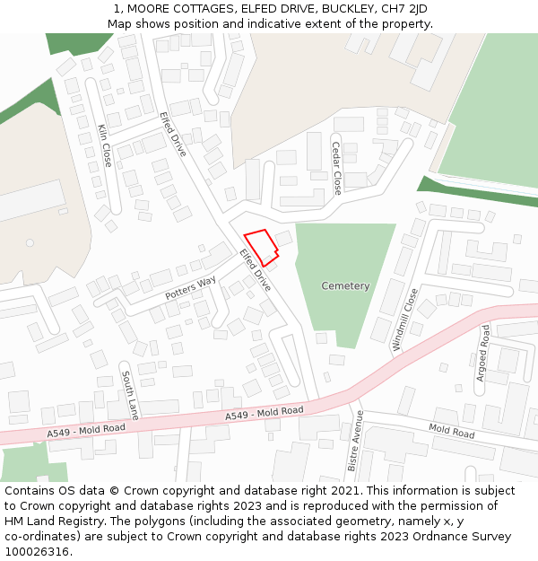 1, MOORE COTTAGES, ELFED DRIVE, BUCKLEY, CH7 2JD: Location map and indicative extent of plot