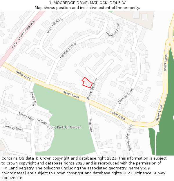 1, MOOREDGE DRIVE, MATLOCK, DE4 5LW: Location map and indicative extent of plot