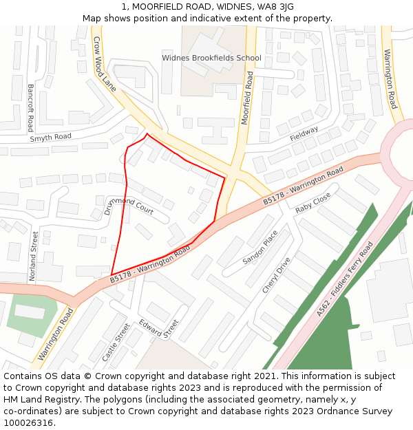 1, MOORFIELD ROAD, WIDNES, WA8 3JG: Location map and indicative extent of plot