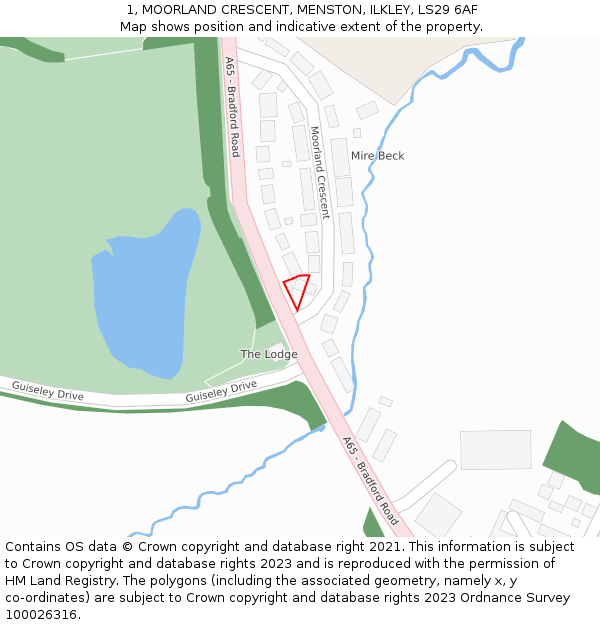 1, MOORLAND CRESCENT, MENSTON, ILKLEY, LS29 6AF: Location map and indicative extent of plot