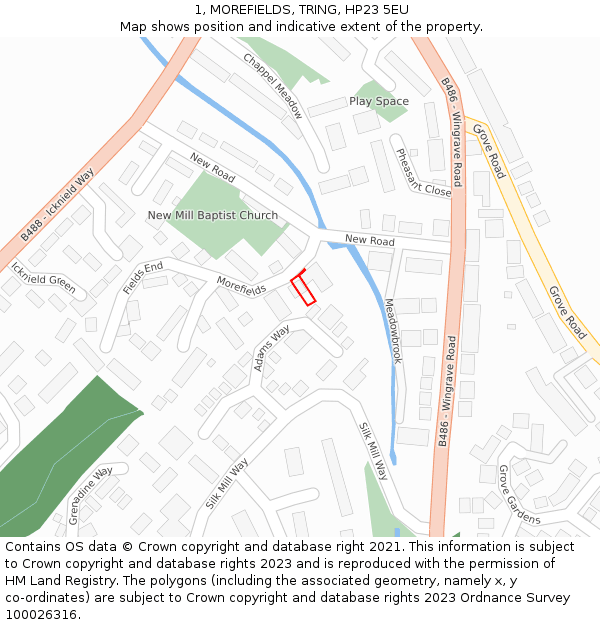 1, MOREFIELDS, TRING, HP23 5EU: Location map and indicative extent of plot