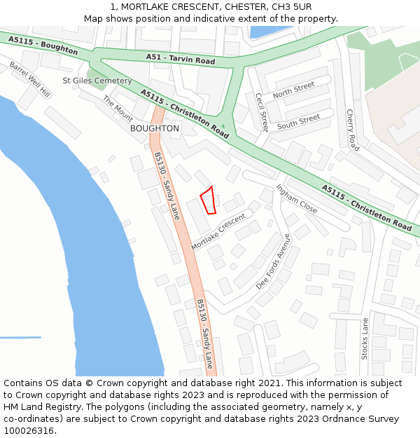1, MORTLAKE CRESCENT, CHESTER, CH3 5UR: Location map and indicative extent of plot