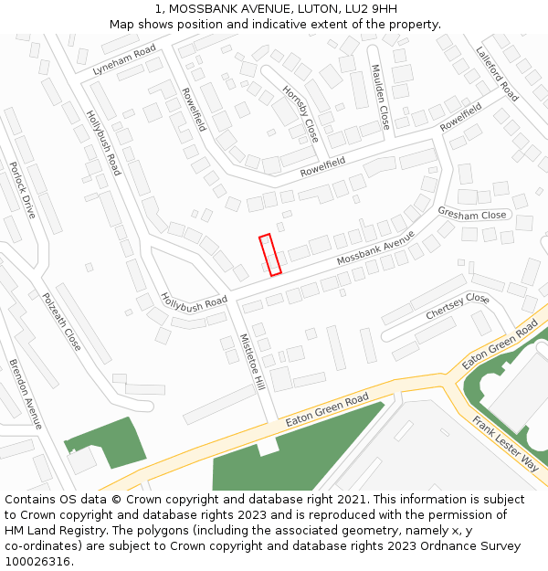 1, MOSSBANK AVENUE, LUTON, LU2 9HH: Location map and indicative extent of plot