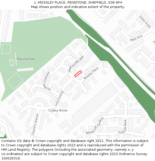 1, MOSSLEY PLACE, PENISTONE, SHEFFIELD, S36 6FH: Location map and indicative extent of plot