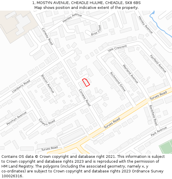 1, MOSTYN AVENUE, CHEADLE HULME, CHEADLE, SK8 6BS: Location map and indicative extent of plot