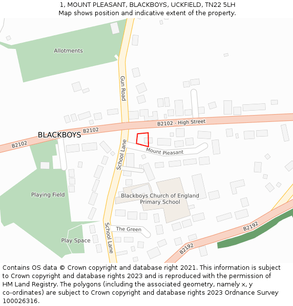 1, MOUNT PLEASANT, BLACKBOYS, UCKFIELD, TN22 5LH: Location map and indicative extent of plot