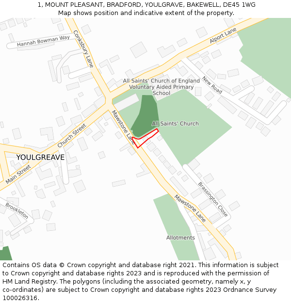 1, MOUNT PLEASANT, BRADFORD, YOULGRAVE, BAKEWELL, DE45 1WG: Location map and indicative extent of plot