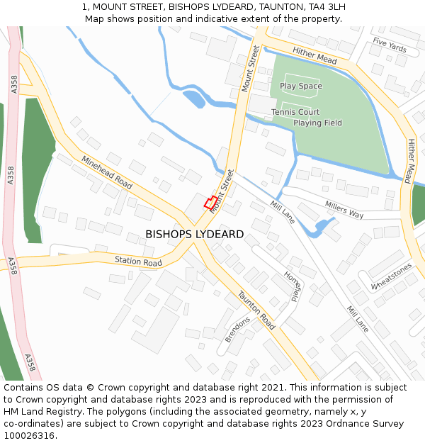 1, MOUNT STREET, BISHOPS LYDEARD, TAUNTON, TA4 3LH: Location map and indicative extent of plot