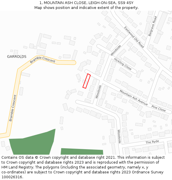 1, MOUNTAIN ASH CLOSE, LEIGH-ON-SEA, SS9 4SY: Location map and indicative extent of plot