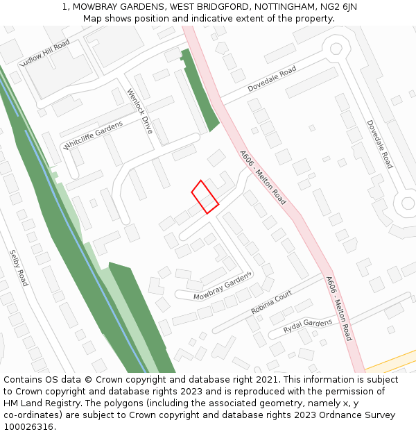 1, MOWBRAY GARDENS, WEST BRIDGFORD, NOTTINGHAM, NG2 6JN: Location map and indicative extent of plot