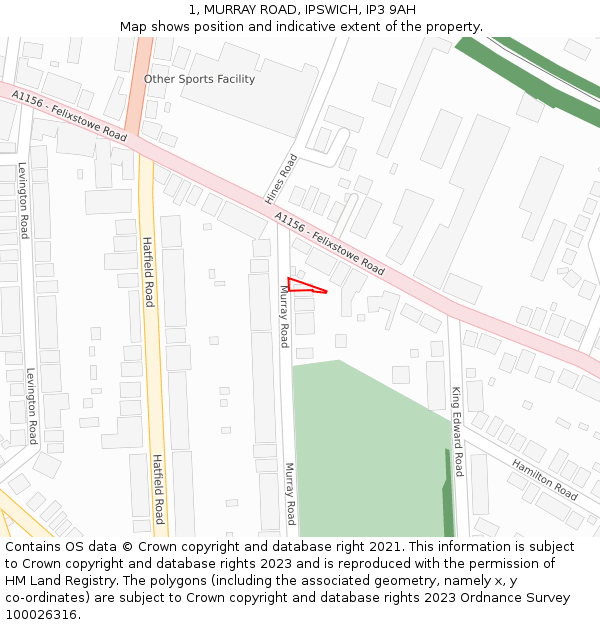 1, MURRAY ROAD, IPSWICH, IP3 9AH: Location map and indicative extent of plot