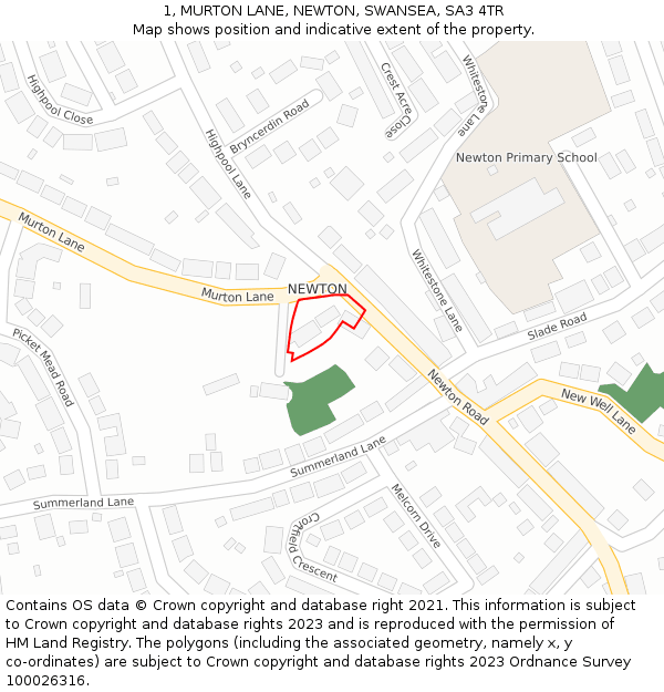 1, MURTON LANE, NEWTON, SWANSEA, SA3 4TR: Location map and indicative extent of plot