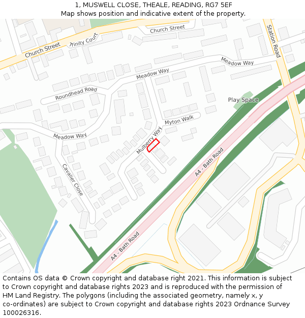 1, MUSWELL CLOSE, THEALE, READING, RG7 5EF: Location map and indicative extent of plot