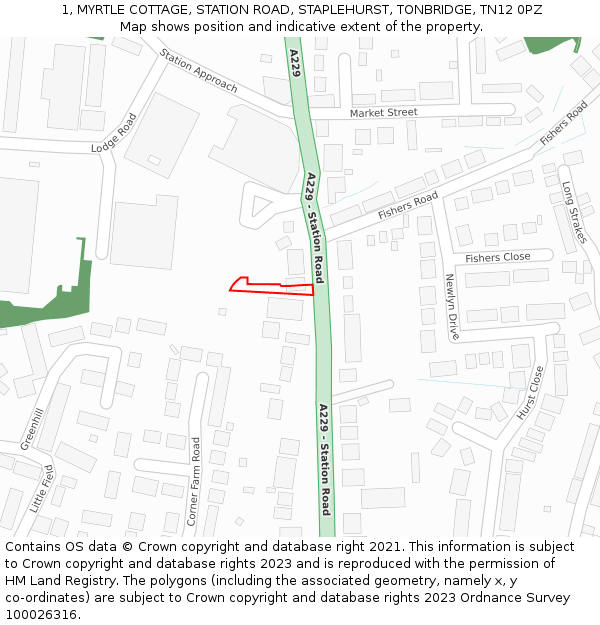 1, MYRTLE COTTAGE, STATION ROAD, STAPLEHURST, TONBRIDGE, TN12 0PZ: Location map and indicative extent of plot