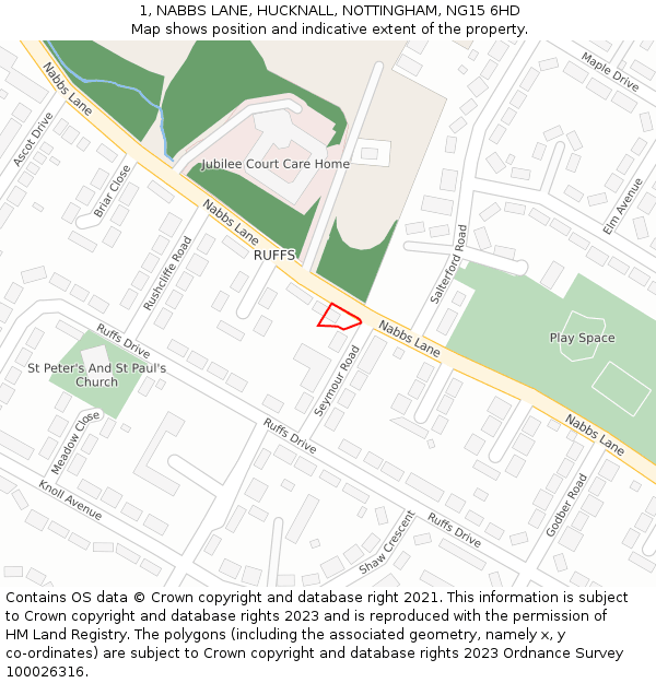 1, NABBS LANE, HUCKNALL, NOTTINGHAM, NG15 6HD: Location map and indicative extent of plot