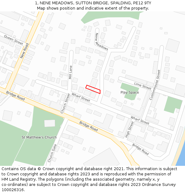 1, NENE MEADOWS, SUTTON BRIDGE, SPALDING, PE12 9TY: Location map and indicative extent of plot