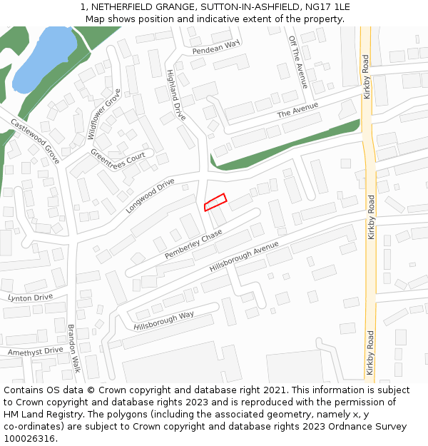1, NETHERFIELD GRANGE, SUTTON-IN-ASHFIELD, NG17 1LE: Location map and indicative extent of plot