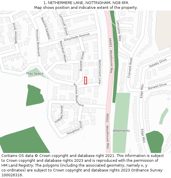 1, NETHERMERE LANE, NOTTINGHAM, NG8 6FA: Location map and indicative extent of plot