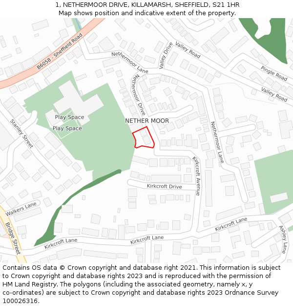 1, NETHERMOOR DRIVE, KILLAMARSH, SHEFFIELD, S21 1HR: Location map and indicative extent of plot