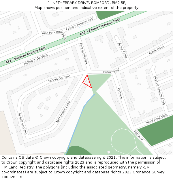 1, NETHERPARK DRIVE, ROMFORD, RM2 5RJ: Location map and indicative extent of plot