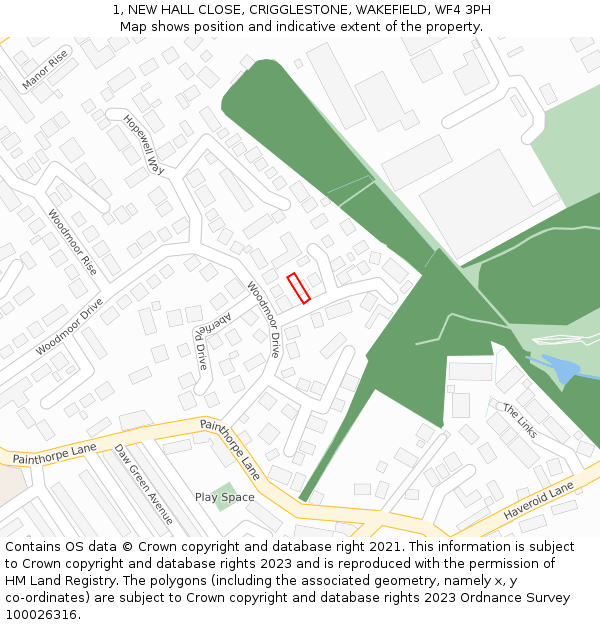 1, NEW HALL CLOSE, CRIGGLESTONE, WAKEFIELD, WF4 3PH: Location map and indicative extent of plot